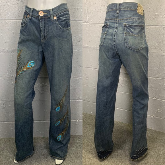 Z. Cavaricci Authentic Vintage Painted Rhinestone Peacock Jeans Mid Rise Size 10 - Picture 2 of 14